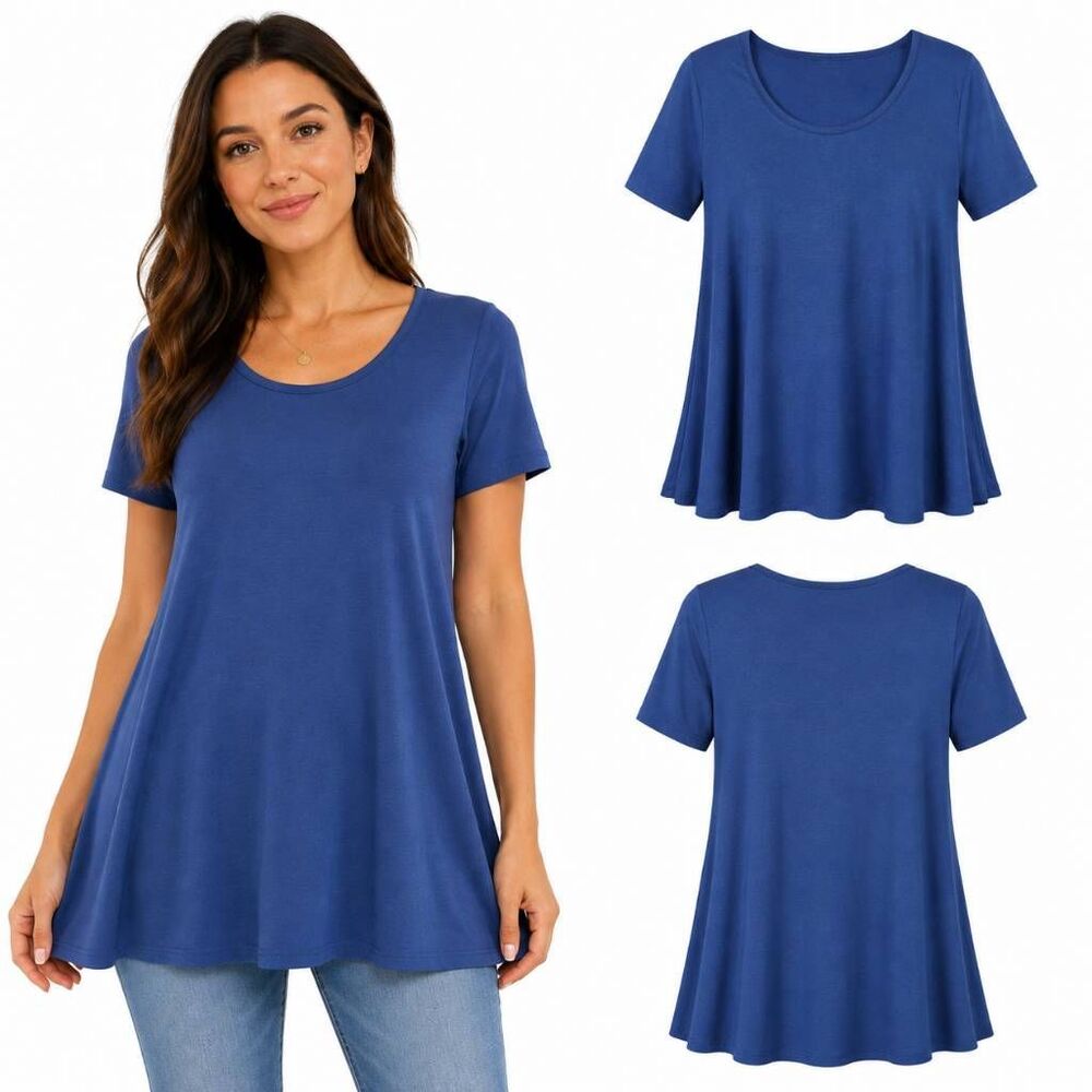 LuLaRoe XS Blue Short Sleeve Tunic Flared Hem USA